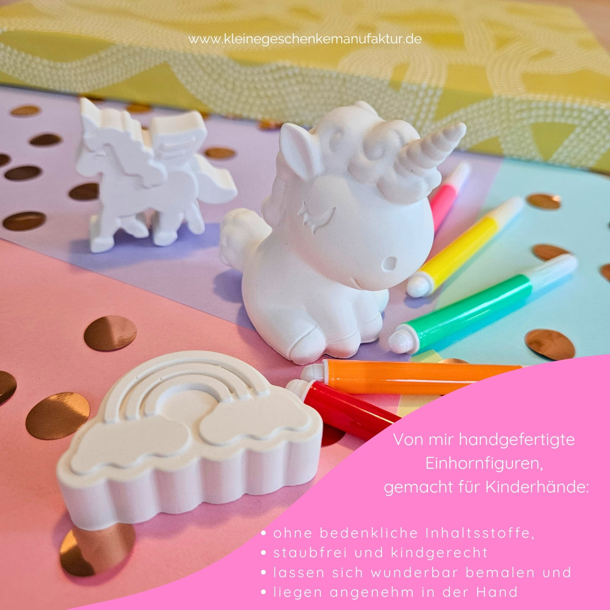 Einhorn Kreativset für Kindergeburtstag mit Einhorn und Regenbogen zum Bemalen als kreative Beschäftigung und Mitgebsel ohne Süßigkeiten