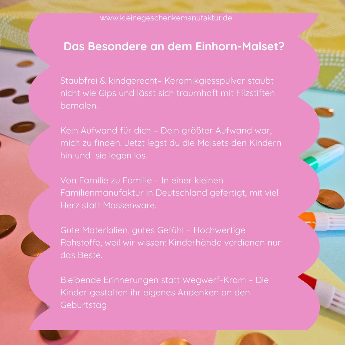 Einhorn Malset für Kinder zum Bemalen mit Einhorn, Regenbogen und bunten Filzstiften als kreative Beschäftigung und kleines Einhorn Geschenk