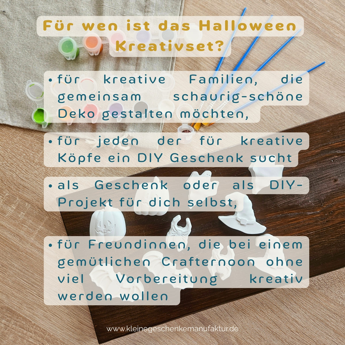 Halloween Bastelset für Kinder mit handgegossenen Figuren aus Keramikgießpulver, wasserlöslichen Temperafarben und Pinseln als hochwertige kreative Beschäftigung zu Halloween