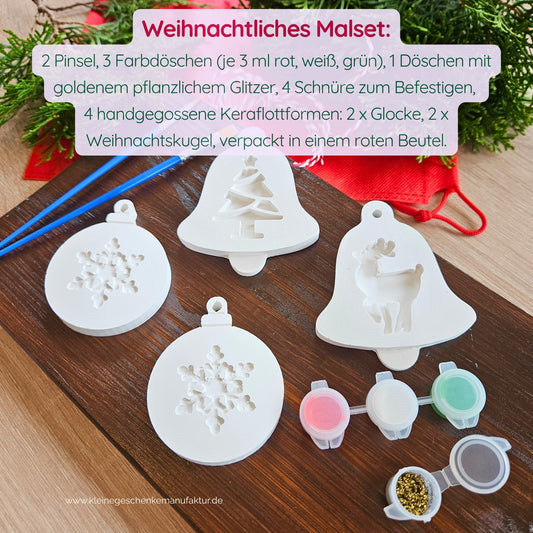 Weihnachts Kreativset für Kinder zum Bemalen mit Weihnachtsanhängern als kreative Beschäftigung im Advent