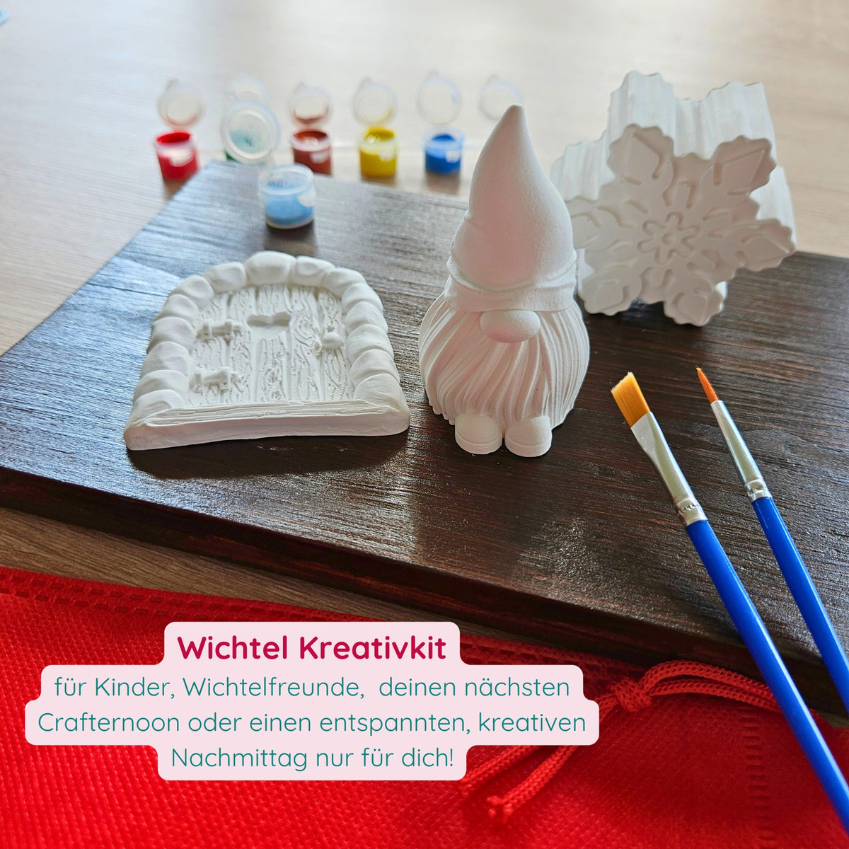 Wichtel Kreativset als kreative Beschäftigung für Kinder im Advent und als Wichtel Geschenk zum Bemalen und Gestalten einer eigenen Wichtelwelt